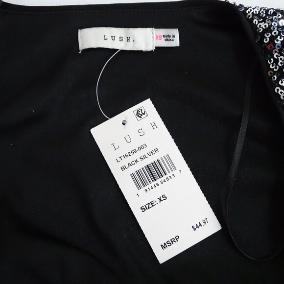 Lush Sequin Long Sleeve Crop Top Women Size XS V-Neck Surplice Black Glam Party - Picture 7 of 11